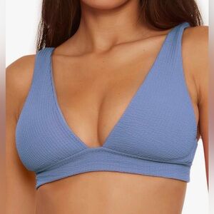 BECCA Pucker Up Halter Bikini Top Mist Blue Adjustable Tie Back D XL NWT